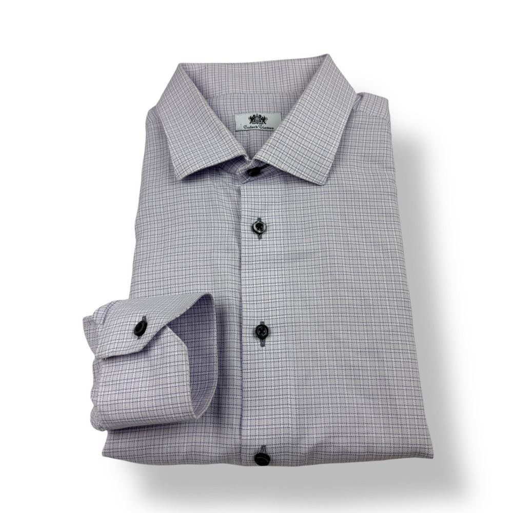 Oxford‎ Clothes Custom Made Men Dress Shirt Purple Check Pattern Long Sleeve